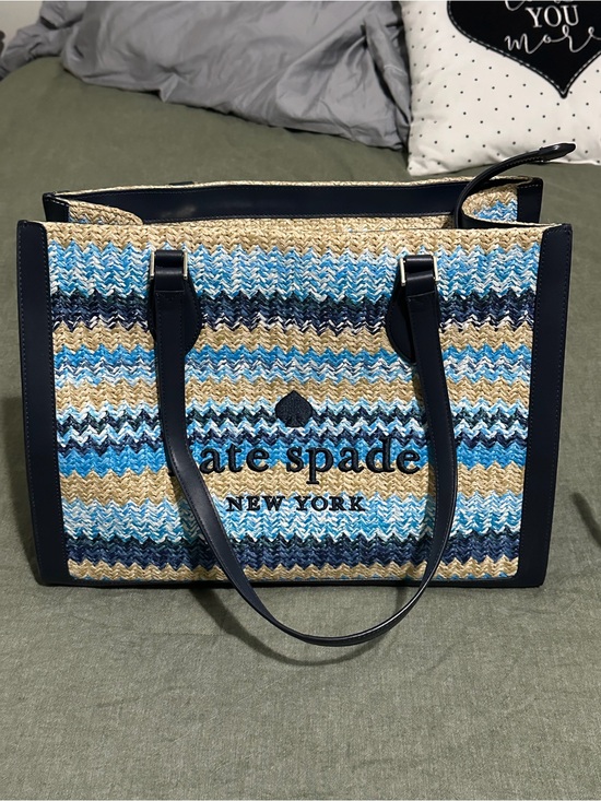 kate spade Handbags - kate spade Navy and Blue Striped Straw Tote